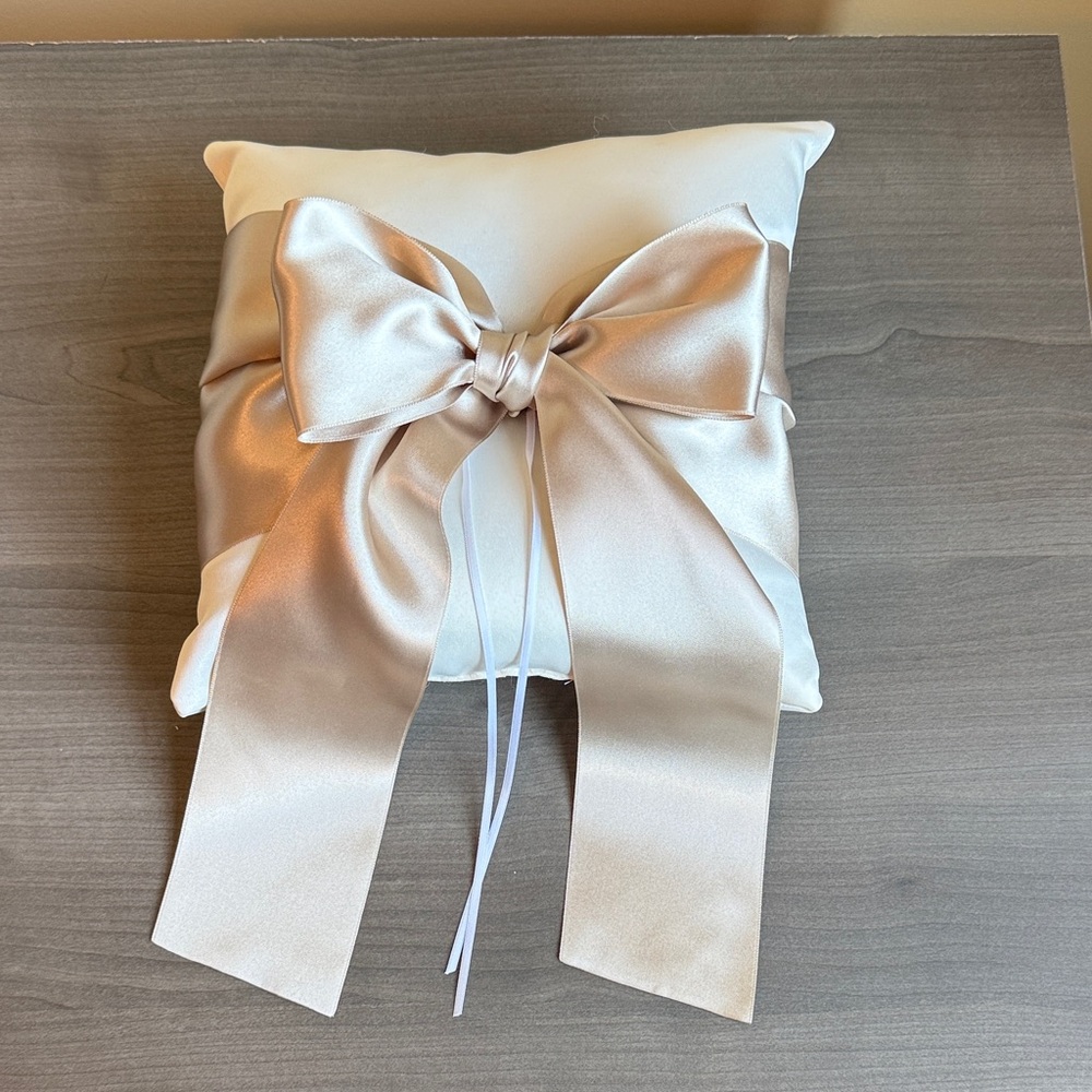 Elegant Satin Bridal Ring Bearer Pillow with Champagne Bow